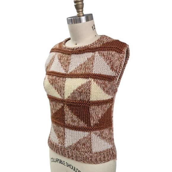 Vtg 80s 90s Y2k Licorice Hand Knit Acrylic Sweater Vest Brown/Cream Women Sz M - Picture 2 of 5